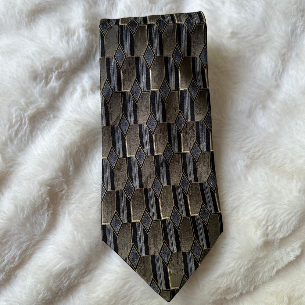 Vintage David Taylor Tie 80s 90s Mod Art Deco Brown Black Cosby Doctor Dad